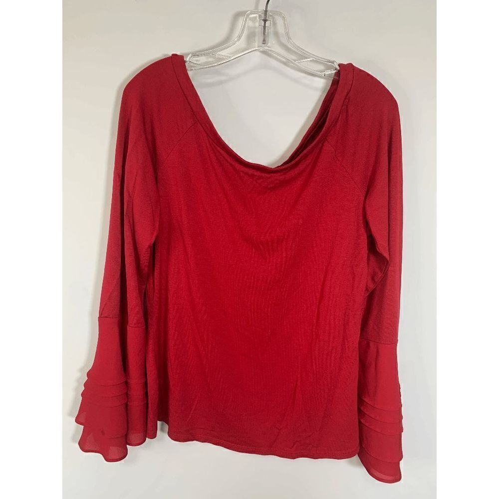 Cupio Women's Top Scoop Neck Blouse Bell Long Sleeve Classic Red OS